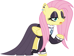 Size: 3931x3000 | Tagged: safe, artist:cloudy glow, fluttershy, pegasus, pony, fake it 'til you make it, g4, .ai available, clothes, ear piercing, earring, eyeshadow, female, fluttergoth, goth, high res, jewelry, lidded eyes, makeup, mare, open mouth, piercing, raised hoof, simple background, solo, transparent background, vector