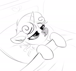 Size: 1940x1824 | Tagged: safe, artist:taneysha, sweetie belle, pony, unicorn, g4, bed, cold, monochrome, red nosed, runny nose, sick, snot, solo