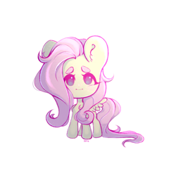 Size: 5000x5000 | Tagged: safe, artist:nnniru, fluttershy, pony, g4, absurd resolution, beanbrows, chibi, eyebrows, female, looking at you, mare, no pupils, simple background, solo, white background