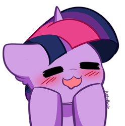Size: 2857x2884 | Tagged: safe, artist:kittyrosie, twilight sparkle, pony, unicorn, g4, :3, blushing, bust, cute, drool, eyes closed, female, high res, mare, open mouth, signature, simple background, solo, twiabetes, white background