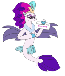 Size: 2448x2872 | Tagged: safe, artist:supahdonarudo, queen novo, seapony (g4), g4, my little pony: the movie, female, high res, holding, sign, simple background, smiling, transparent background