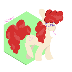 Size: 2000x2000 | Tagged: safe, artist:shiiiny, twist, earth pony, pony, g4, candy, candy cane, chest fluff, eyes closed, female, filly, foal, food, glasses, high res, lineless, mouth hold, partial background, ponytober, signature, simple background, solo, transparent background, walking
