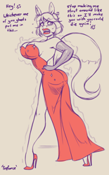 Size: 1280x2065 | Tagged: safe, artist:sutibaruart, oc, oc only, oc:monique, ghost, undead, anthro, body control, clothes, dress, high heels, jessica rabbit dress, open-back dress, possessed, red dress, shoes, side slit, strapless dress, total sideslit