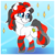 Size: 2000x2000 | Tagged: safe, artist:kwiateko, oc, oc:starforce fireline, pony, unicorn, blue background, blue eyes, chibi, clothes, commission, cute, female, full body, gray and red hair, high res, horn, mare, pony oc, simple background, socks, solo, sparkles, stockings, striped socks, thigh highs, unicorn oc, walking, white pony