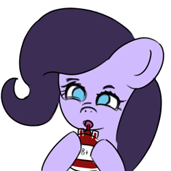 Size: 5000x5000 | Tagged: safe, artist:houndy, oc, oc only, oc:jester quinn, bat pony, adorable face, bat pony oc, blood, blood bag, cute, drinking, long mane, simple background, snack, solo, white background