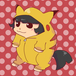 Size: 768x768 | Tagged: safe, artist:metaruscarlet, oc, oc only, oc:hanako, earth pony, pikachu, pony, mlp fim's twelfth anniversary, clothes, cosplay, costume, female, happy halloween, hoodie, pokémon, solo