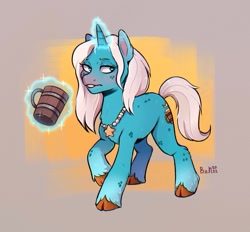 Size: 1401x1299 | Tagged: safe, artist:birdoffnorth, pony, unicorn, bean (disenchantment), cloven hooves, disenchantment, levitation, magic, mug, ponified, princess bean, solo, telekinesis