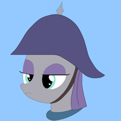 Size: 1000x1000 | Tagged: safe, artist:ceffyl-dŵr, maud pie, earth pony, pony, g4, blue background, pickelhaube, simple background, solo