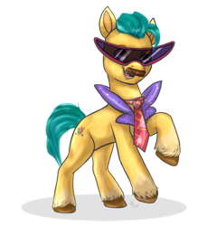 Size: 1024x1120 | Tagged: safe, artist:zsnowfilez, hitch trailblazer, earth pony, pony, g5, clothes, costume, fake moustache, male, nightmare night costume, simple background, solo, stallion, sunglasses, transparent background