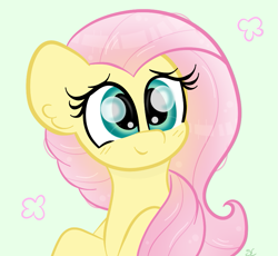 Size: 849x781 | Tagged: safe, artist:sugarcloud12, fluttershy, pony, g4, blushing, bust, female, looking at you, mare, smiling, solo, turned head