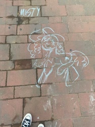 Size: 640x853 | Tagged: safe, artist:kreeeeeez, misty brightdawn, pony, unicorn, g5, brick, chalk drawing, converse, fake cutie mark, female, floppy ears, irl, mare, photo, reddit, shoes, sneakers, solo, traditional art