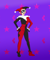 Size: 2500x3000 | Tagged: safe, artist:notoriousskullman, derpibooru exclusive, oc, oc only, oc:painted lilly, human, baseball bat, boots, clothes, cosplay, costume, dc comics, domino mask, ear piercing, earring, gloves, halloween, halloween costume, harley quinn, high res, humanized, humanized oc, jewelry, lip piercing, lipstick, makeup, mask, nonbinary, nose piercing, nose ring, piercing, shoes, shorts, solo, sports shorts