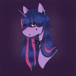 Size: 1000x1000 | Tagged: safe, artist:sizack, twilight sparkle, pony, g4, bust, choker, emo, emo twilight, female, mare, solo, spiked choker