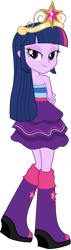 Size: 422x1485 | Tagged: safe, artist:fireluigi29, twilight sparkle, human, equestria girls, g4, bare shoulders, big crown thingy, boots, clothes, crown, dress, element of magic, fall formal outfits, female, high heel boots, jewelry, regalia, shoes, simple background, sleeveless, solo, strapless, tiara, transparent background