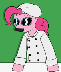 Size: 1276x1508 | Tagged: safe, artist:legendoflink, pinkie pie, earth pony, pony, g4, chef, chef's hat, female, filthy frank, hat, looking at you, mare, pinktober, simple background, solo, sunglasses
