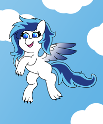 Size: 5000x6000 | Tagged: safe, artist:eminent entropy, oc, oc only, oc:aurora, pegasus, pony, wolf, wolf pony, claws, cloud, colored wings, flying, happy, paws, sky, smiling, solo, spread wings, two toned wings, wings