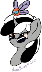 Size: 1508x2587 | Tagged: safe, artist:aquamuro, oc, oc only, oc:badluck dice, parasprite, pony, unicorn, annoyed, bust, female, mare, prpg, simple background, sketch, solo, sunglasses, transparent background
