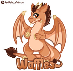 Size: 910x878 | Tagged: safe, artist:redpalette, oc, oc only, oc:waffles, dragon, convention badge, cute, dragon oc, non-pony oc, simple background, smiling, solo, white background, wings