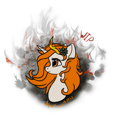Size: 2167x2325 | Tagged: safe, artist:aquamuro, oc, oc only, oc:freudensonne, pony, unicorn, bust, female, flower, flower in hair, high res, horn, jewelry, mare, signature, simple background, sketch, smoke, solo, tiara, transparent background, unicorn oc, wip
