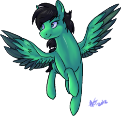 Size: 478x459 | Tagged: safe, artist:baisre, oc, oc only, oc:batty, pegasus, pony, colored wings, eyebrows, eyebrows visible through hair, female, flying, mare, pegasus oc, signature, simple background, smiling, solo, spread wings, transparent background, wings