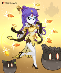 Size: 1616x1924 | Tagged: safe, artist:tabrony23, rarity, human, equestria girls, g4, beautiful, breasts, busty rarity, clothes, cosplay, costume, cute, female, gemstones, genshin impact, gloves, jewelry, ningguang (genshin impact), patreon, patreon logo, shoes, show accurate, signature, slimes (genshin impact), solo