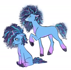 Size: 2151x2128 | Tagged: safe, artist:peachmichea, misty brightdawn, pony, unicorn, g5, blushing, coat markings, concave belly, cornrows, curly hair, cute, female, freckles, gradient hooves, high res, mare, mistybetes, pale belly, sad, simple background, slender, socks (coat markings), solo, thin, unshorn fetlocks, white background