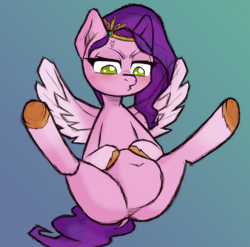 Size: 1250x1234 | Tagged: artist needed, safe, pipp petals, pegasus, pony, g5, my little pony: make your mark, adipipp, belly, belly button, big belly, chubby, cross-popping veins, emanata, fat, featureless crotch, female, flustered, mare, pipp is chubby, sitting