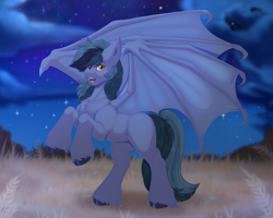 Size: 5315x4252 | Tagged: safe, artist:creed larsen, oc, oc:scrimmy, bat pony, pony, fangs, male, night, smiling, solo, wings