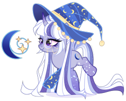 Size: 2592x2088 | Tagged: safe, artist:gihhbloonde, oc, oc only, pony, unicorn, clothes, curved horn, female, glasses, gradient horn, gradient legs, hat, high res, horn, jingle bells, long hair, long mane, long tail, mare, monocle, offspring, parent:star swirl the bearded, parent:twilight sparkle, parents:twiswirl, pigtails, purple eyes, raised hoof, simple background, smiling, socks, solo, sparkly mane, sparkly tail, stockings, tail, thigh highs, transparent background, twintails, unicorn oc, witch hat, wizard hat
