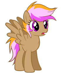 Size: 1549x1861 | Tagged: safe, artist:taeko, oc, oc only, oc:sparky speed, pegasus, pony, 2022, chest fluff, ear fluff, female, looking offscreen, magical lesbian spawn, mare, multicolored mane, multicolored tail, offspring, older, open mouth, parent:rainbow dash, parent:scootaloo, parents:scootadash, pegasus oc, simple background, solo, spread wings, standing, tail, transparent background, wings