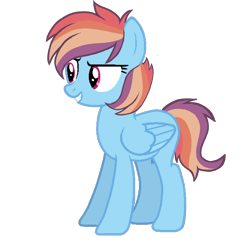 Size: 3072x3072 | Tagged: safe, artist:taeko, derpibooru exclusive, oc, oc only, oc:rainbow borealis, pegasus, pony, 2022, blue body, female, folded wings, high res, magical lesbian spawn, mare, multicolored mane, multicolored tail, no source, offspring, parent:rainbow dash, parent:scootaloo, parents:scootadash, pegasus oc, simple background, solo, tail, transparent background, wings