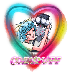 Size: 3208x3328 | Tagged: safe, artist:artemis-polara, cozy glow, oc, oc:steam puff, human, equestria girls, g4, canon x oc, clothes, commission, cozypuff, hat, high res, kiss mark, lipstick, newspaper, overalls, ribbon, scared, shipping, simple background, this will end in death, this will end in tears, this will end in tears and/or death, transparent background