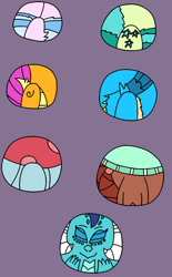 Size: 750x1213 | Tagged: safe, artist:armadillokingbr4dy, gallus, ocellus, princess ember, sandbar, silverstream, smolder, yona, g4, ball, ballcellus, emball, morph ball, student six