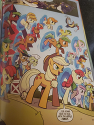 Size: 3024x4032 | Tagged: safe, idw, apple bloom, apple brown betty, apple bumpkin, apple fritter, apple strudel, applejack, aunt orange, auntie applesauce, babs seed, big macintosh, braeburn, caramel apple, discord, florina tart, granny smith, mosely orange, piña colada, red delicious, uncle orange, draconequus, earth pony, pony, g4, spoiler:comic, spoiler:friendship in disguise, spoiler:friendship in disguise04, apple family, apple family member, applejack's barn, avengers: endgame, bombshell (insecticon), dialogue, dreamworks face, female, filly, foal, food, friendship in disguise, high res, insecticons, irl, kickback, male, mare, photo, popcorn, portal, preview, ransack, shrapnel, smiling, smirk, stallion, transformers, venom (insecticon)