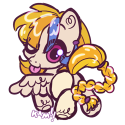 Size: 600x600 | Tagged: safe, artist:lastunicorn666, idw, golden feather, princess celestia, pegasus, pony, g4, spoiler:comic, spoiler:comic65, butt, cute, cutelestia, disguise, female, mare, one eye closed, plot, simple background, solo, tongue out, transparent background, wink