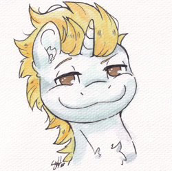 Size: 2295x2286 | Tagged: safe, artist:lightisanasshole, oc, oc only, oc:current loop, pony, unicorn, bust, high res, portrait, smug, solo, traditional art