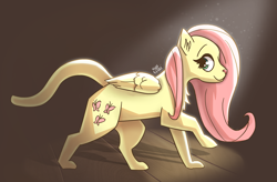 Size: 3000x1962 | Tagged: safe, artist:nyanakaru, fluttershy, cat, g4, catified, chest fluff, female, fluttercat, folded wings, signature, smiling, solo, species swap, sunlight, winged cat, wings