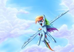 Size: 2400x1700 | Tagged: safe, artist:icelectricspyro, pegasus, pony, 2013, cloud, female, flying, old art, rainbow, sky, solo