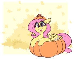 Size: 2550x2050 | Tagged: safe, artist:graphene, part of a set, fluttershy, pegasus, pony, autumn, blushing, cute, daaaaaaaaaaaw, female, happy, mare, open mouth, open smile, pumpkin, shyabetes, smiling, solo, weapons-grade cute