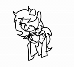 Size: 792x720 | Tagged: safe, artist:plunger, oc, oc:filly anon, earth pony, pony, animated, cute, dancing, egg (food), eyes closed, female, filly, foal, food, grayscale, happy, monochrome, music, neckerchief, ponerpics import, sound, spinning, trotting, trotting in place, webm