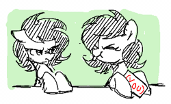 Size: 348x212 | Tagged: safe, artist:plunger, oc, oc only, oc:filly anon, earth pony, pony, (you), angry, animated, cute, ears, earth pony oc, eyes closed, female, filly, floppy ears, foal, gif, hoof hold, madorable, nose wrinkle, ponybooru import, simple background, taunting, tongue out