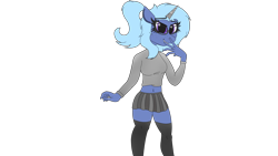 Size: 3840x2160 | Tagged: safe, artist:straighttothepointstudio, oc, oc only, oc:eden amiscythe, unicorn, anthro, anthro oc, clothes, freckles, glasses, high res, ponytail, simple background, skirt, socks, solo, stockings, sweater, thigh highs, transparent background