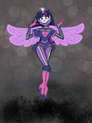 Size: 1620x2160 | Tagged: safe, artist:weegeepie-nightring, derpibooru exclusive, twilight sparkle, alicorn, human, g4, alicorn humanization, bodypaint, bone, boots, clothes, costume, dress, face paint, female, gloves, halloween, halloween costume, high heel boots, holiday, horn, horned humanization, humanized, pony coloring, shoes, skeleton, skirt, skull, solo, twilight sparkle (alicorn), winged humanization, wings