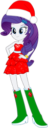 Size: 508x1346 | Tagged: safe, artist:fireluigi29, rarity, human, equestria girls, g4, bare shoulders, belt, boots, christmas, clothes, dress, fall formal outfits, female, hat, high heel boots, holiday, santa hat, shoes, simple background, sleeveless, solo, strapless, transparent background