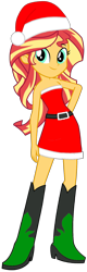 Size: 590x1855 | Tagged: safe, artist:fireluigi29, sunset shimmer, human, equestria girls, g4, bare shoulders, belt, boots, christmas, clothes, dress, female, hat, high heel boots, holiday, santa hat, shoes, simple background, sleeveless, solo, strapless, stupid sexy sunset shimmer, transparent background