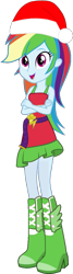 Size: 349x1299 | Tagged: safe, artist:fireluigi29, rainbow dash, human, equestria girls, g4, bare shoulders, belt, boots, christmas, clothes, dress, fall formal outfits, female, hat, high heel boots, holiday, santa hat, shoes, simple background, sleeveless, solo, transparent background