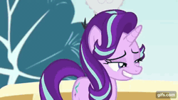 Size: 640x360 | Tagged: safe, screencap, blues, cherry berry, lucky clover, meadow song, minty hearts, noteworthy, rainbow stars, starlight glimmer, earth pony, pony, unicorn, g4, no second prances, season 6, animated, escape, fast, fountain, gif, gifs.com, grin, male, nervous, nervous smile, ponyville, run away, screaming, smiling, solo focus, stallion