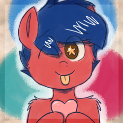 Size: 1200x1200 | Tagged: safe, artist:thebadbadger, oc, oc only, oc:phire demon, pony, heart, solo, starry eyes, style emulation, tongue out, wingding eyes