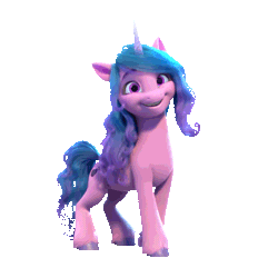 Size: 1080x1080 | Tagged: safe, izzy moonbow, pony, unicorn, g5, my little pony: make your mark, official, animated, cute, female, gif, i watch it for the ears, izzybetes, mare, open mouth, simple background, smiling, solo, standing, transparent background