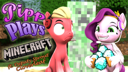 Size: 1920x1080 | Tagged: safe, artist:pika-robo, pipp petals, sprout cloverleaf, earth pony, pegasus, pony, series:pipp plays, g4, g5, 3d, adorapipp, creeper (minecraft), cute, diamond, fake thumbnail, female, g5 to g4, gamer pipp, gaming headset, generation leap, grin, headset, imminent explosion, let's play, looking at something, male, mare, minecraft, moments before disaster, pinpoint eyes, shocked, smiling, source filmmaker, stallion, this will end in death, this will end in explosions, this will end in tears, this will end in tears and/or death, uh oh, video game, youtube thumbnail